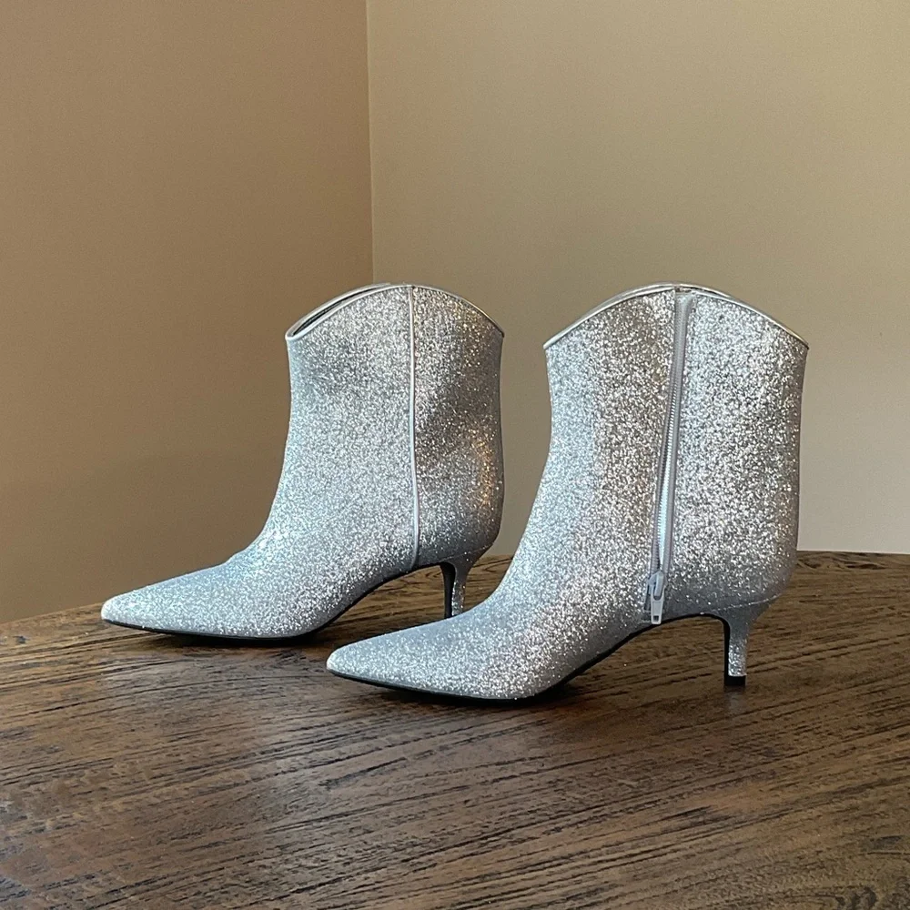 Shimmering Silver Heeled Boots